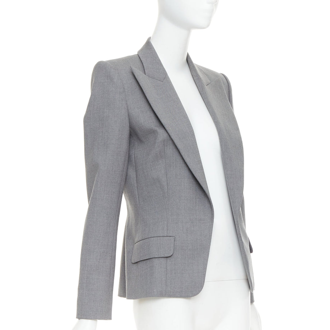 ALEXANDRE VAUTHIER COUTURE grey wooly peak lapel single breasted blazer jacket