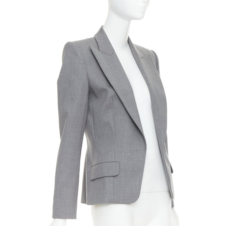 ALEXANDRE VAUTHIER COUTURE grey wooly peak lapel single breasted blazer jacket