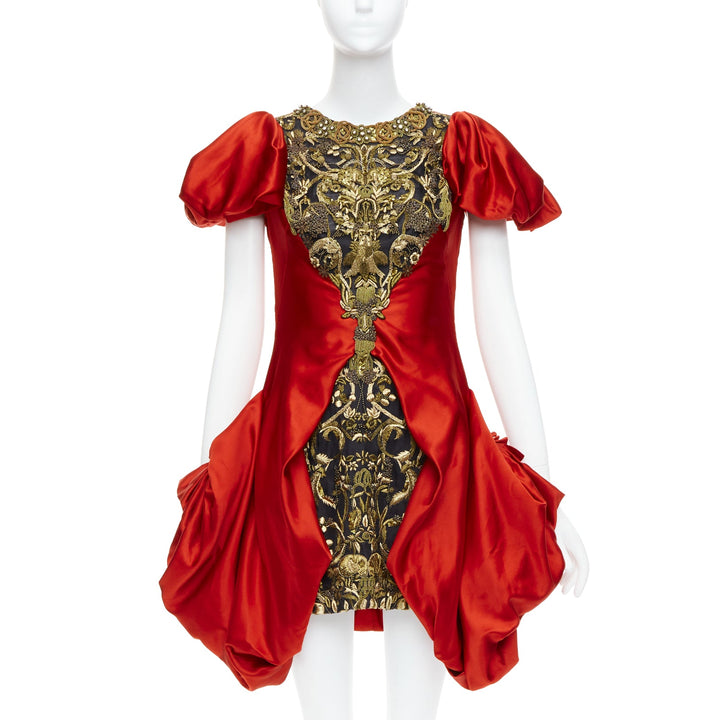 ALEXANDER MCQUEEN 2010 Angels Demons Runway red gold puff dress IT40 S Beyonce