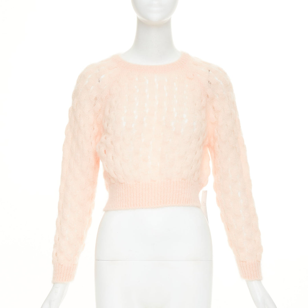 SIMONE ROCHA 2023 peach pink mohair blend bubble knit cropped sweater XS