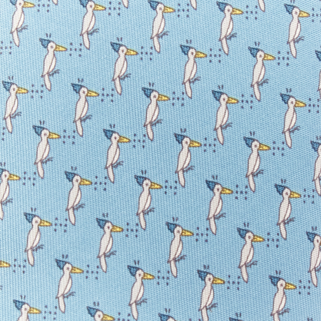 HERMES blue grey 100% silk woodpecker bird print classic formal tie