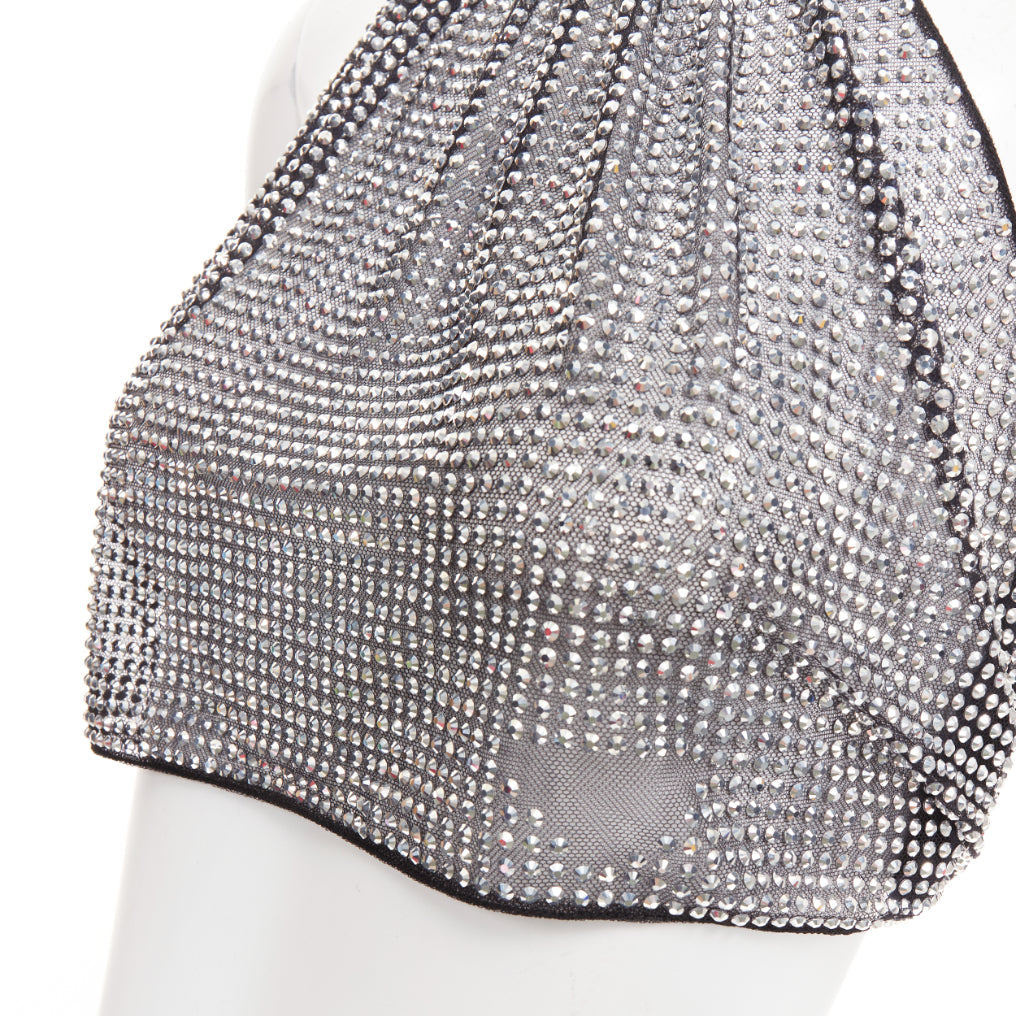 PRADA 2021 silver crystal rhinestone mesh halter neck crop top IT36 XXS