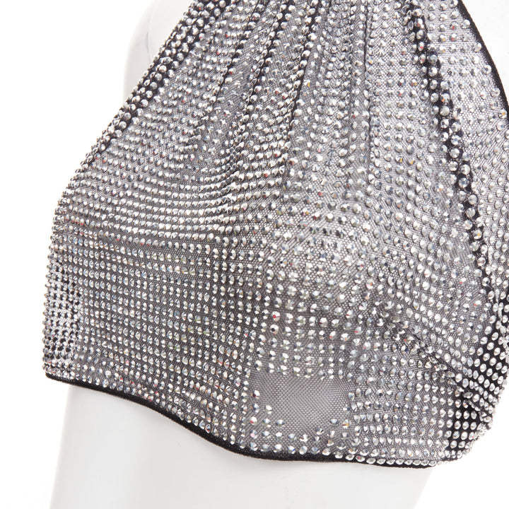 PRADA 2021 silver crystal rhinestone mesh halter neck crop top IT36 XXS