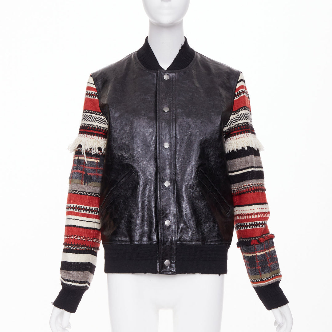 SAINT LAURENT 2017 Heaven ethnic embroidered sleeves calf leather bomber FR38 M