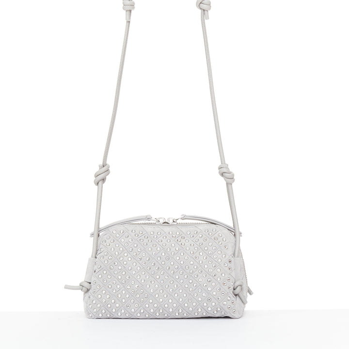 BOTTEGA VENETA 2024 Concert Pouch grey suede strass intrecciato woven bag