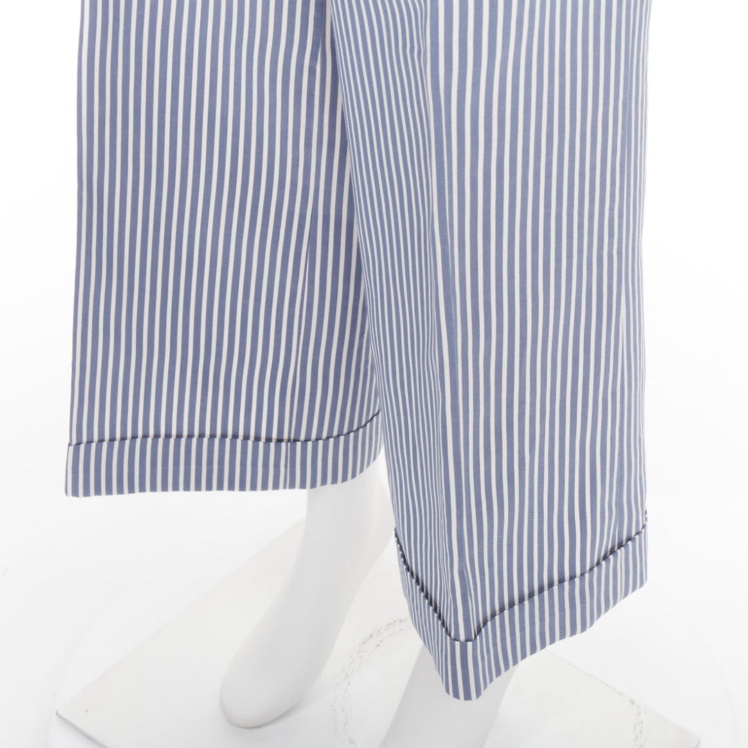 CHRISTIAN DIOR blue white silk cotton striped nautical wide pants FR32 XXS
