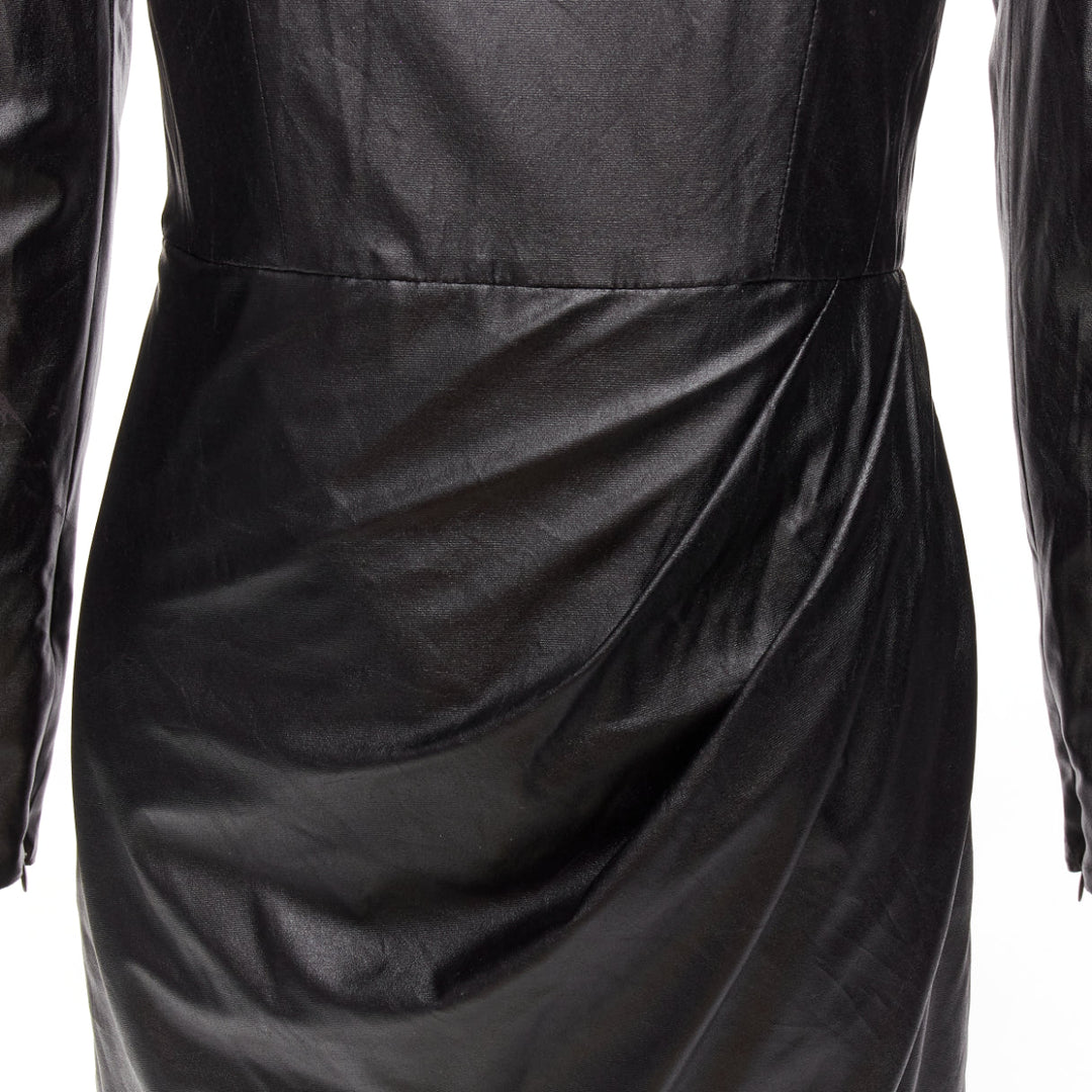 BRONX & BANCO black coated fabric puff shoulder drape skirt mini dress XS