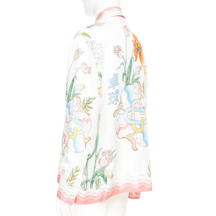 CASABLANCA 2022 Ping Pong Fleurie Jour wavy trim silk printed shirt top XXL