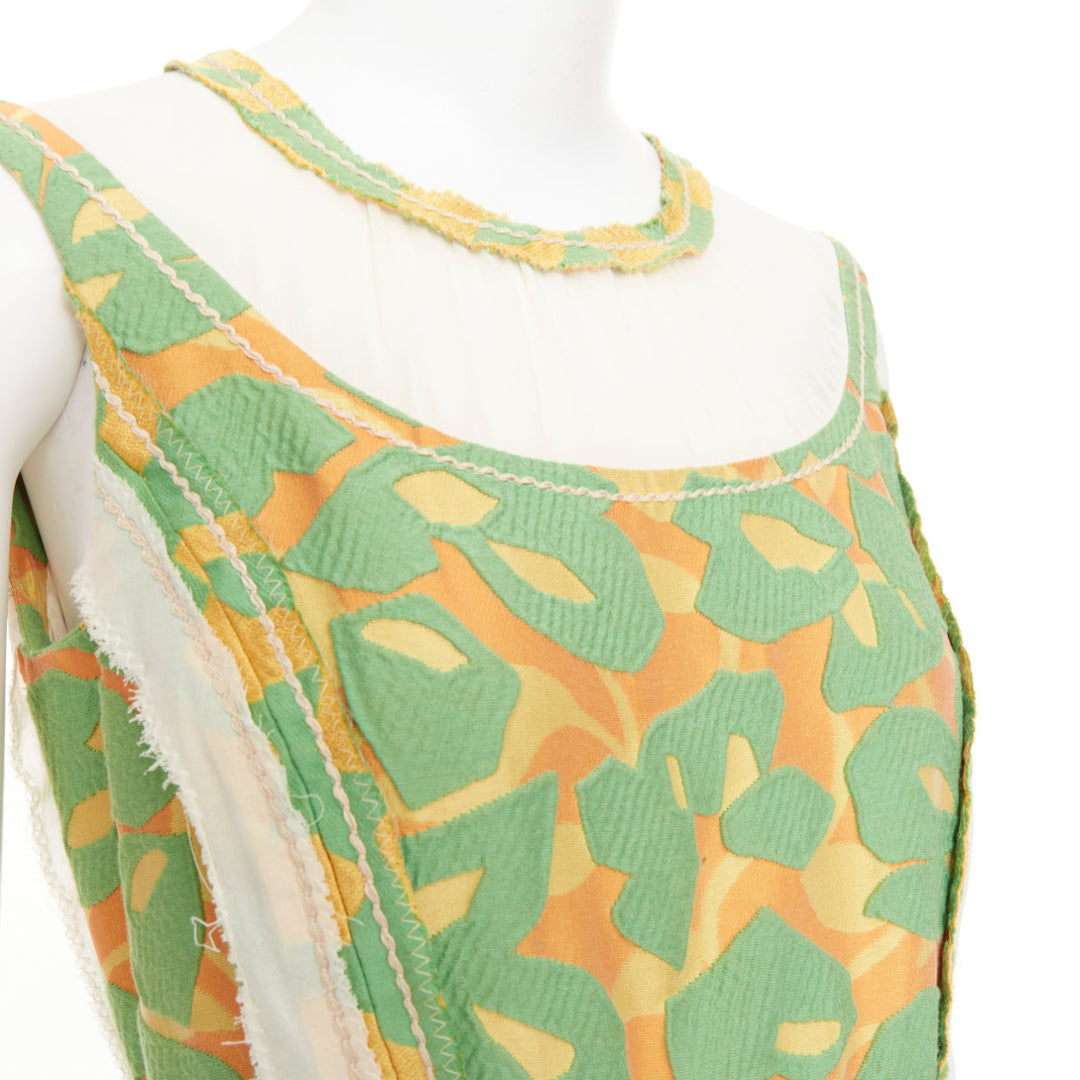 PRADA 2015 Runway green orange raw edge brocade stitch patchwork dress IT40 S
