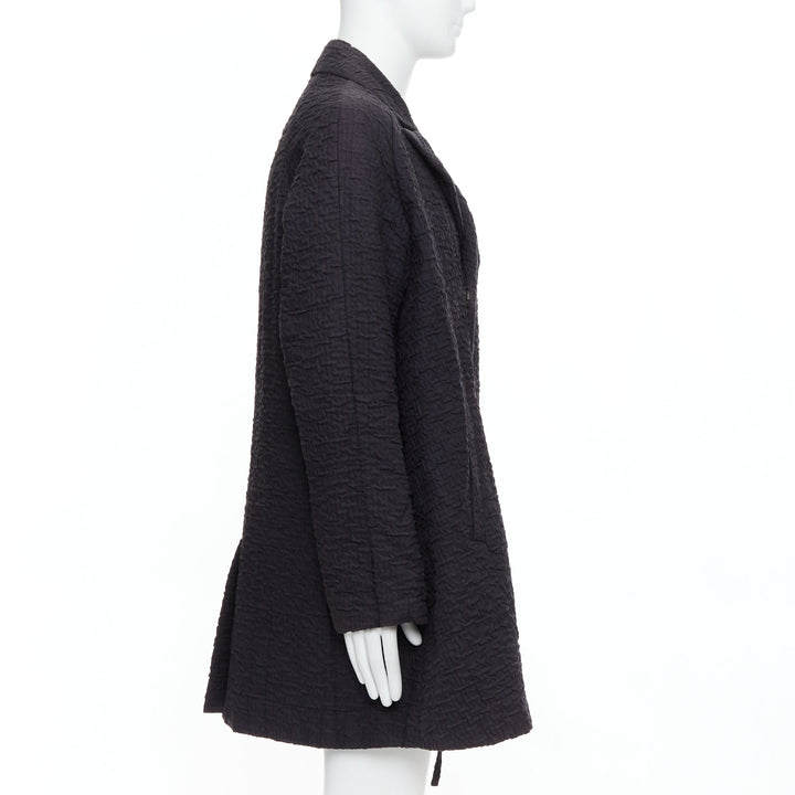 JOHN ROCHA Vintage black plisse textured flare front raglan coat US38 M