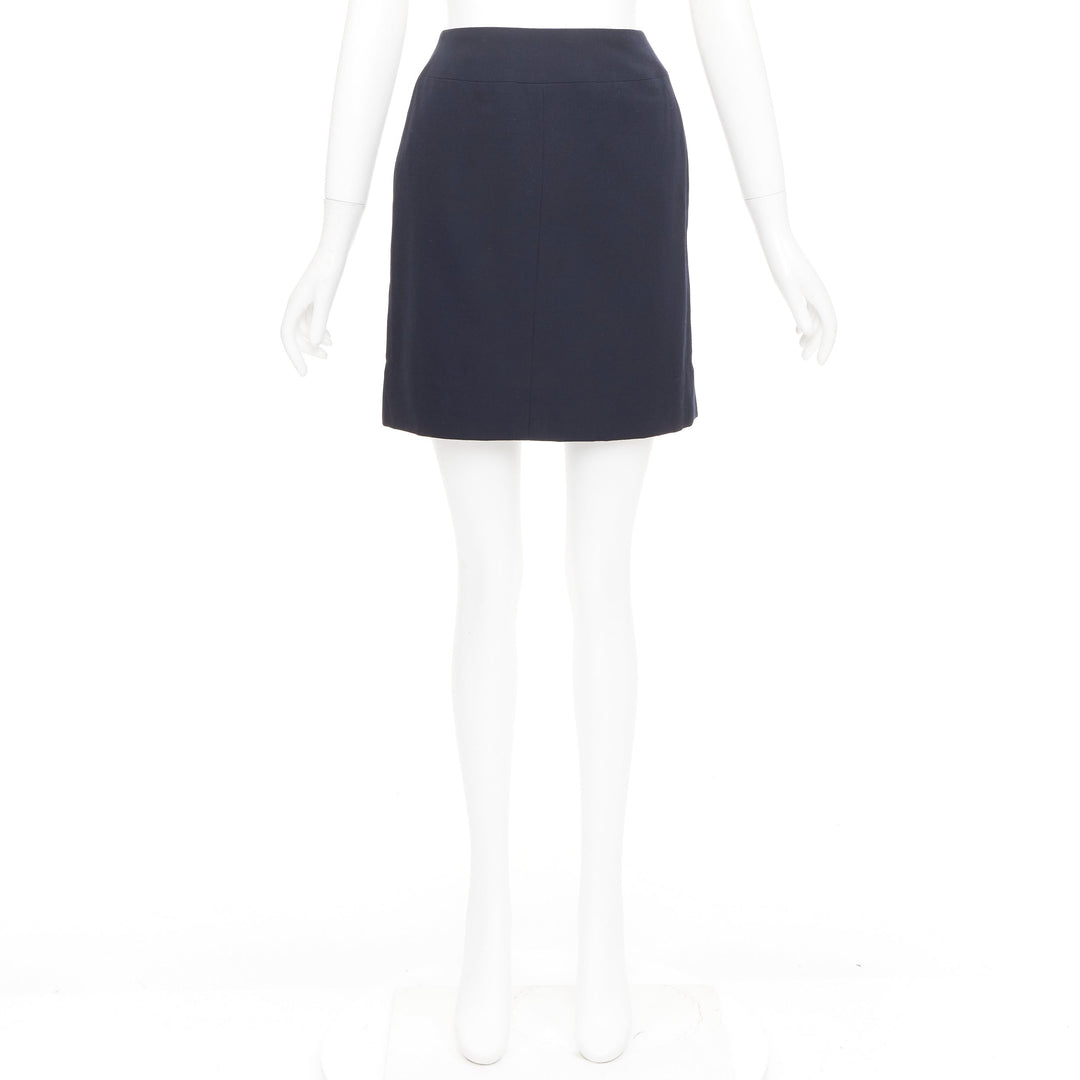 CHANEL 1997 Vintage navy wool high waisted silk lined classic pencil skirt FR34