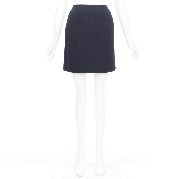CHANEL 1997 Vintage navy wool high waisted silk lined classic pencil skirt FR34