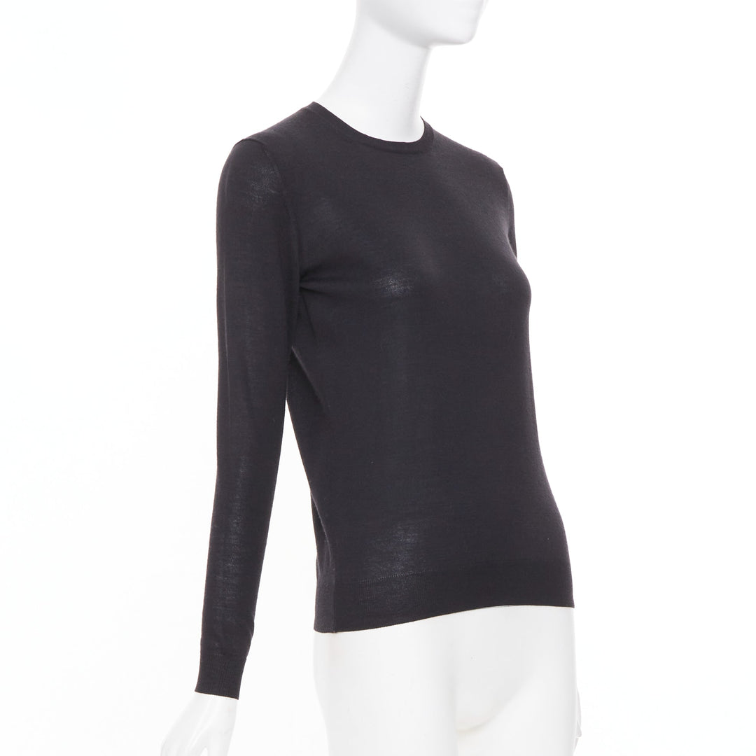 STELLA MCCARTNEY black virgin wool silk long sleeve crew neck sweater IT 34 XXS