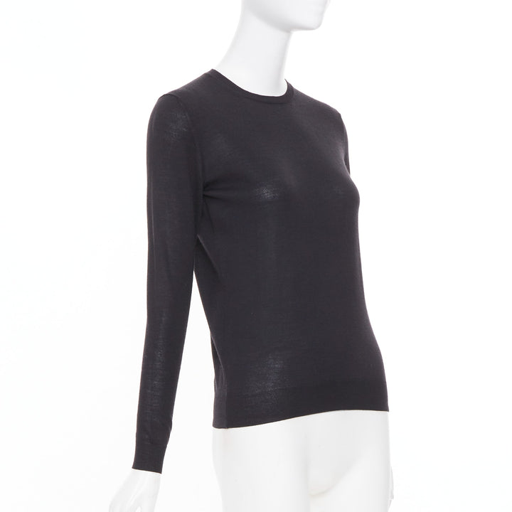 STELLA MCCARTNEY black virgin wool silk long sleeve crew neck sweater IT 34 XXS