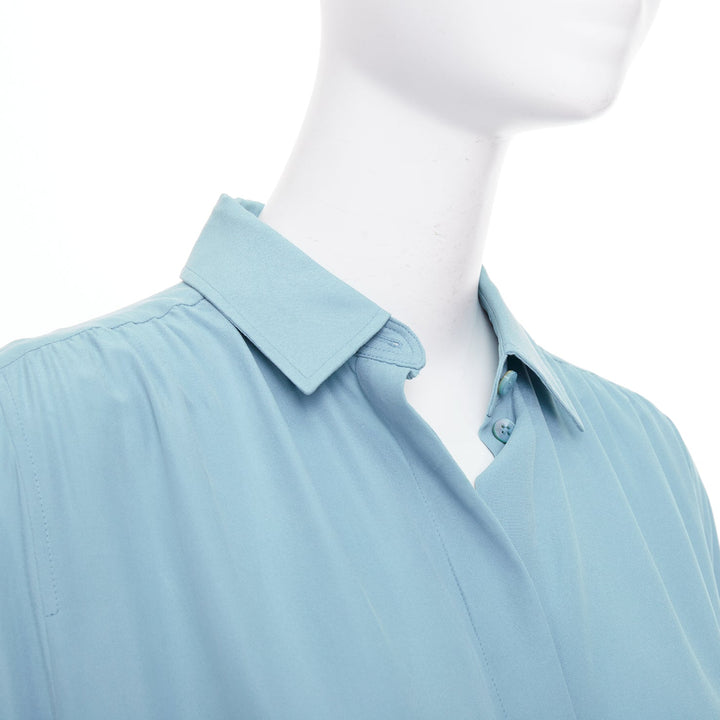 JOSEPH powder blue silk drawstring waist long sleeve button shirt dress FR34 XS