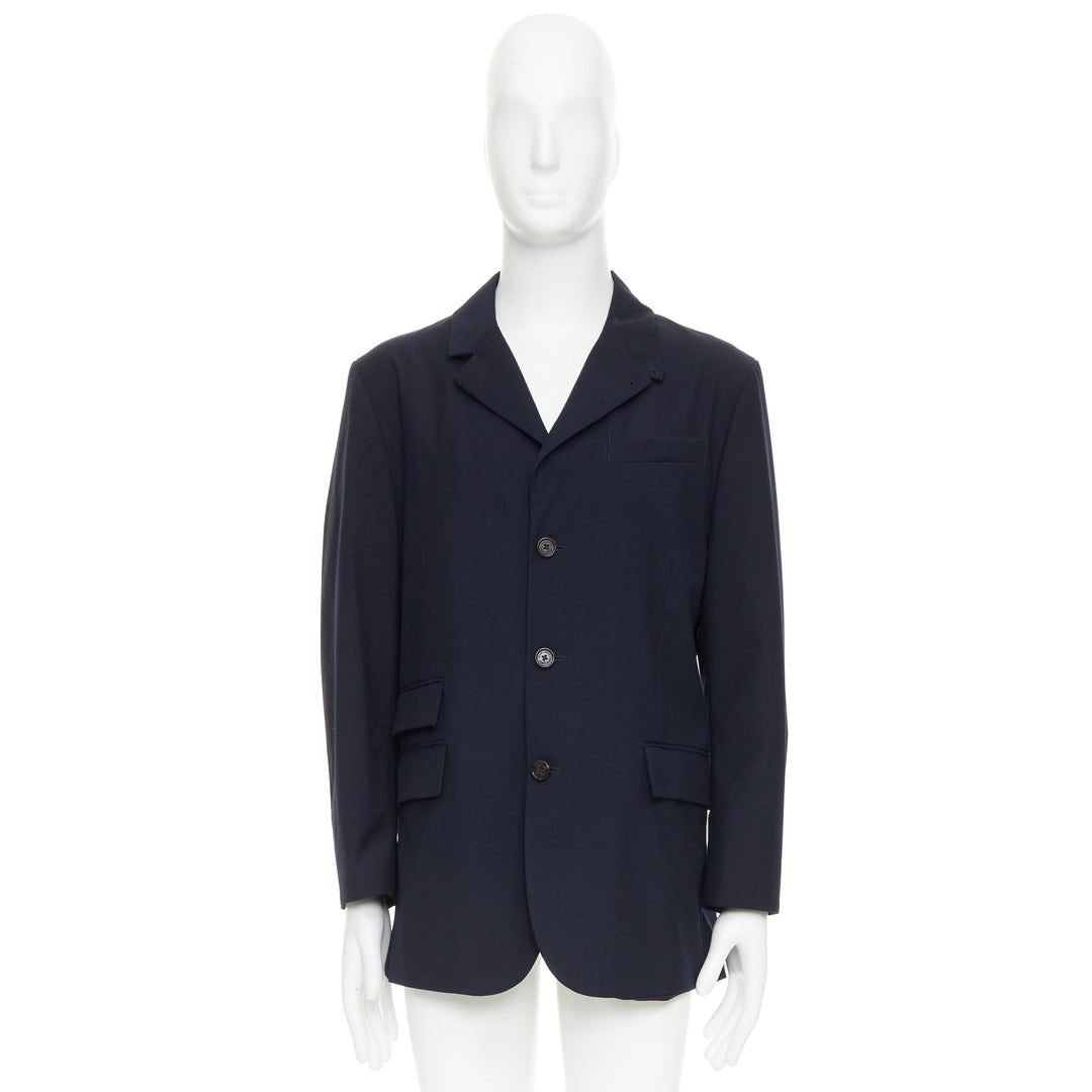 RALPH LAUREN Purple Label navy twill 3 flap pockets double vent coat XL