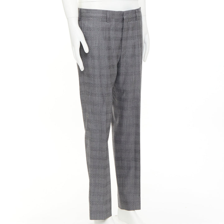 VERSACE grey wool silk checkered straight leg trousers IT50 L