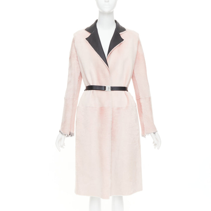 OLD CELINE Phoebe Philo 2015 baby pink lamb shearling leather collar coat FR40 L