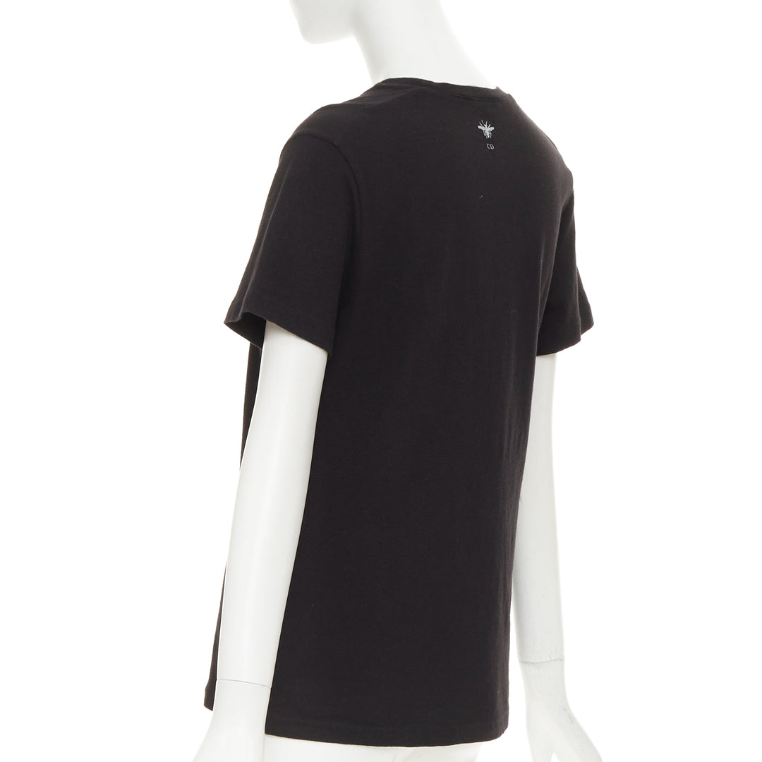 CHRISTIAN DIOR Addict black cotton linen speckle logo washed effect tshirt S