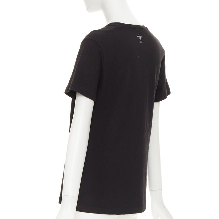 CHRISTIAN DIOR Addict black cotton linen speckle logo washed effect tshirt S
