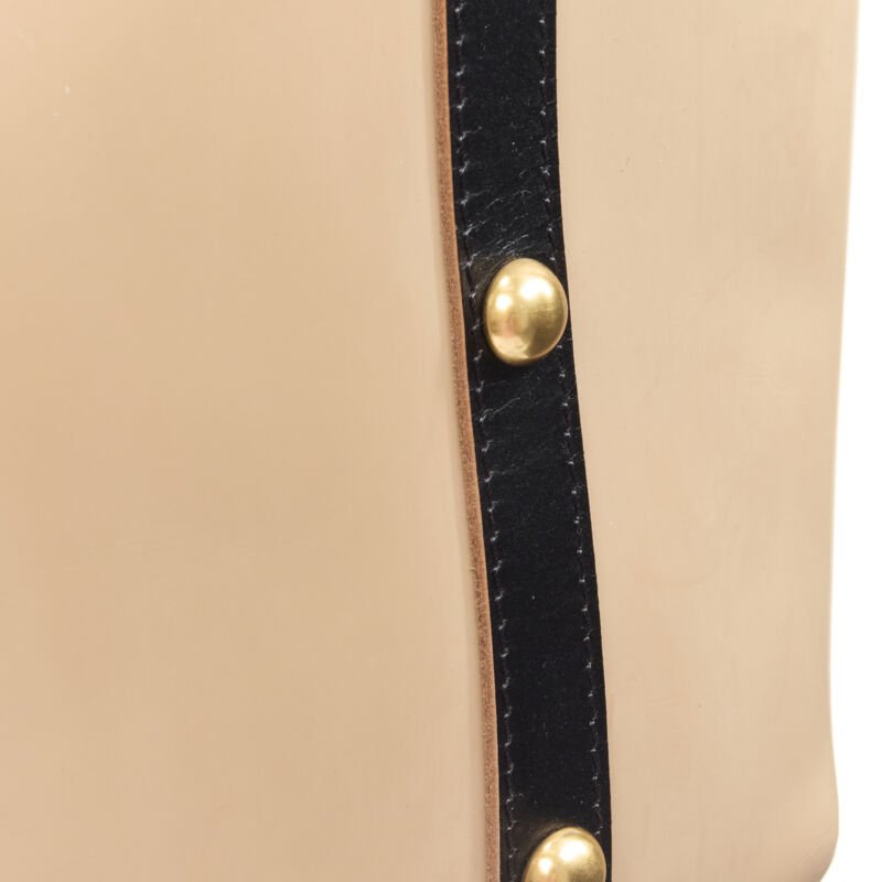 MARNI brown latex PVC gold stud leather trim metal frame tote bag
