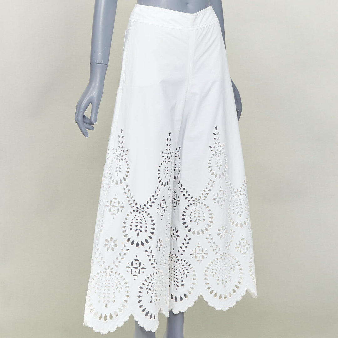 VALENTINO 2021 white cotton floral broderie sangallo embroidered pants IT36 XS