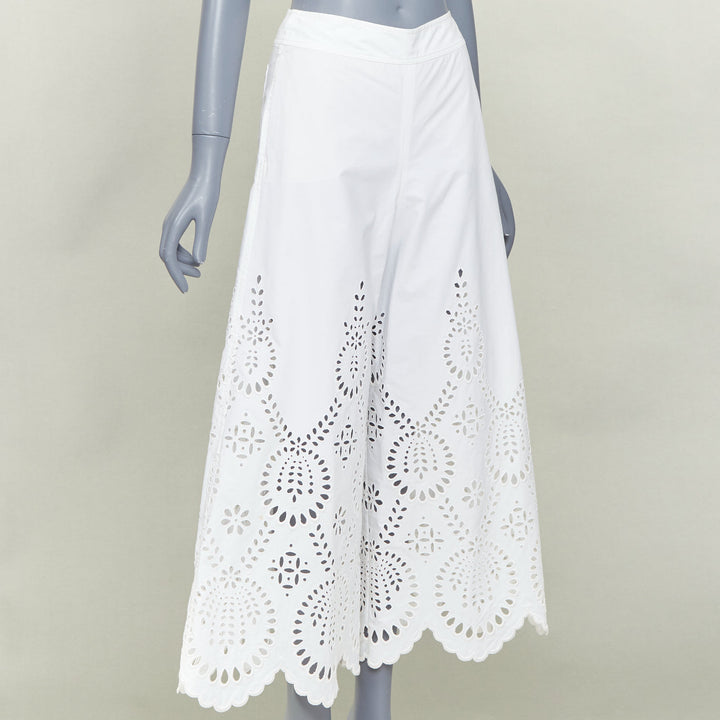 VALENTINO 2021 white cotton floral broderie sangallo embroidered pants IT36 XS