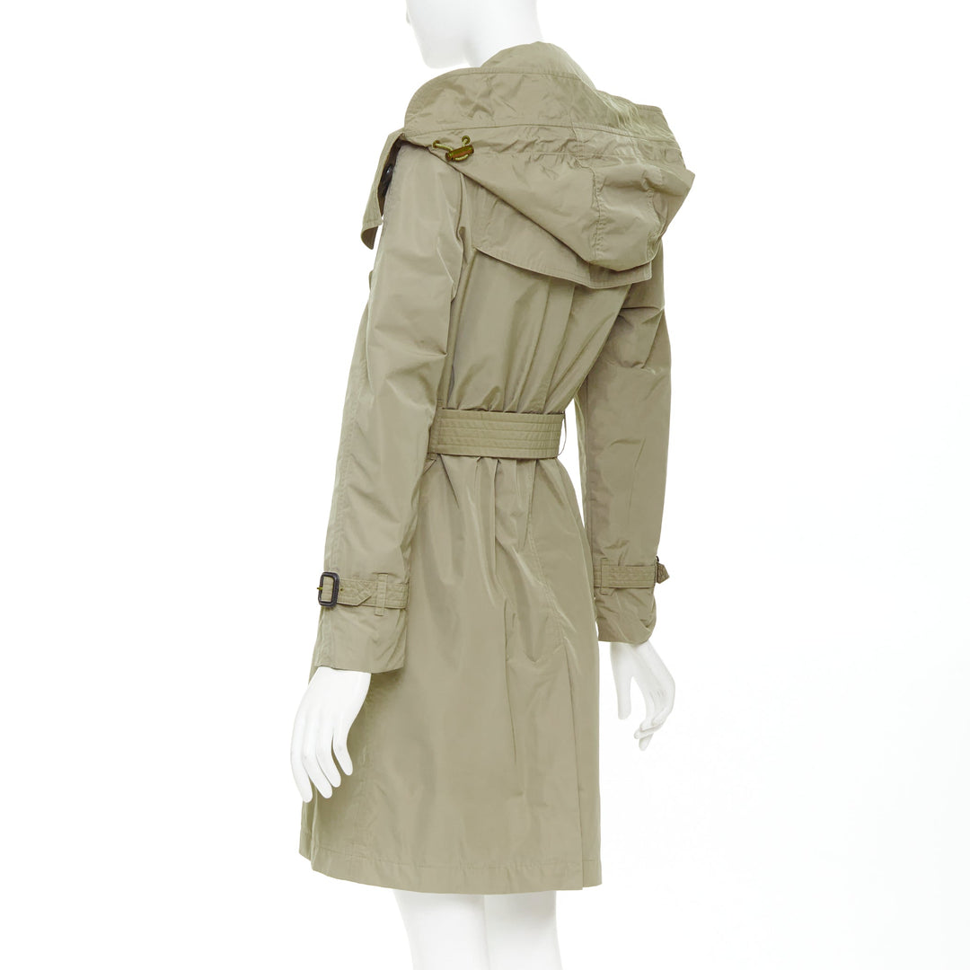 BURBERRY Amberford beige nylon tafetta House Check hooded trench coat IT38 XS