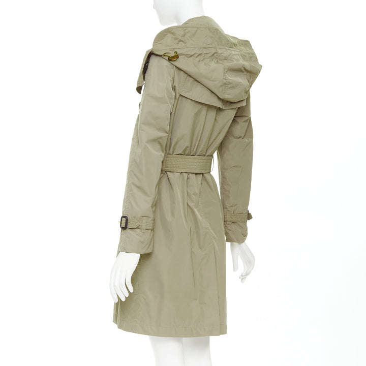 BURBERRY Amberford beige nylon tafetta House Check hooded trench coat IT38 XS