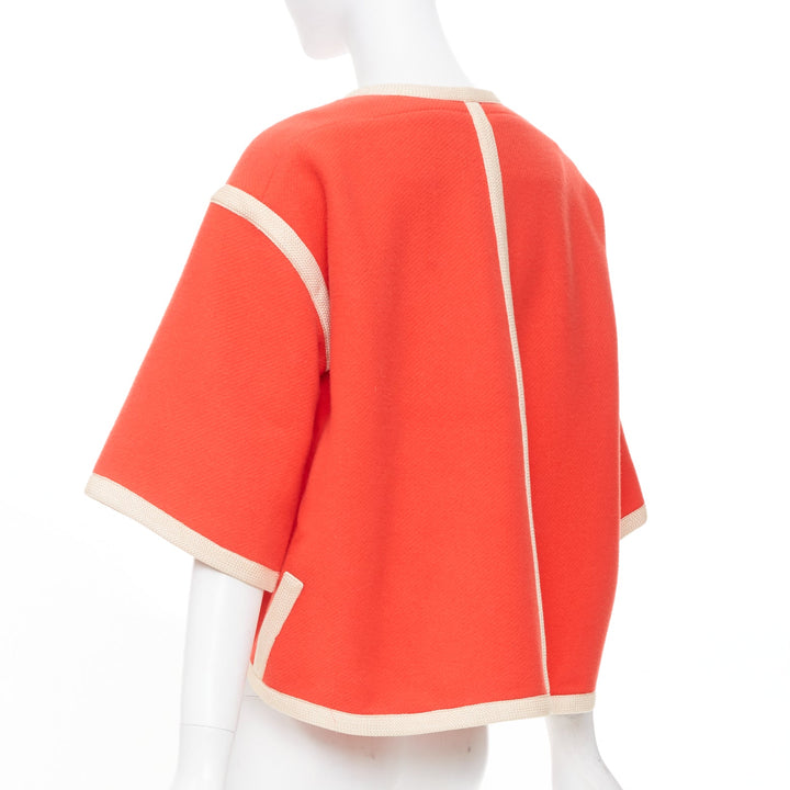 CHLOE asymmetric coral pink orange piping zip trim wool cape jacket FR34 XS