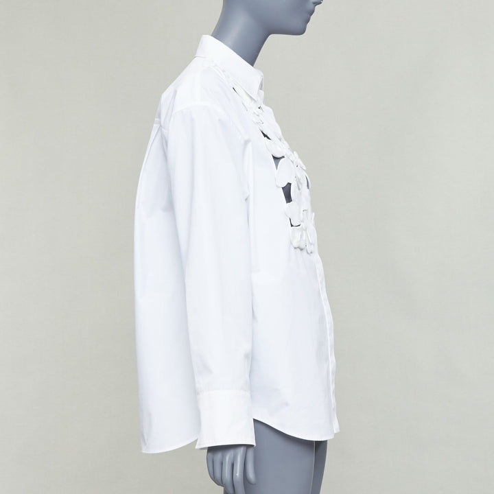 VALENTINO 2023 white floral 3D applique cut out bib dress shirt IT36 XXS