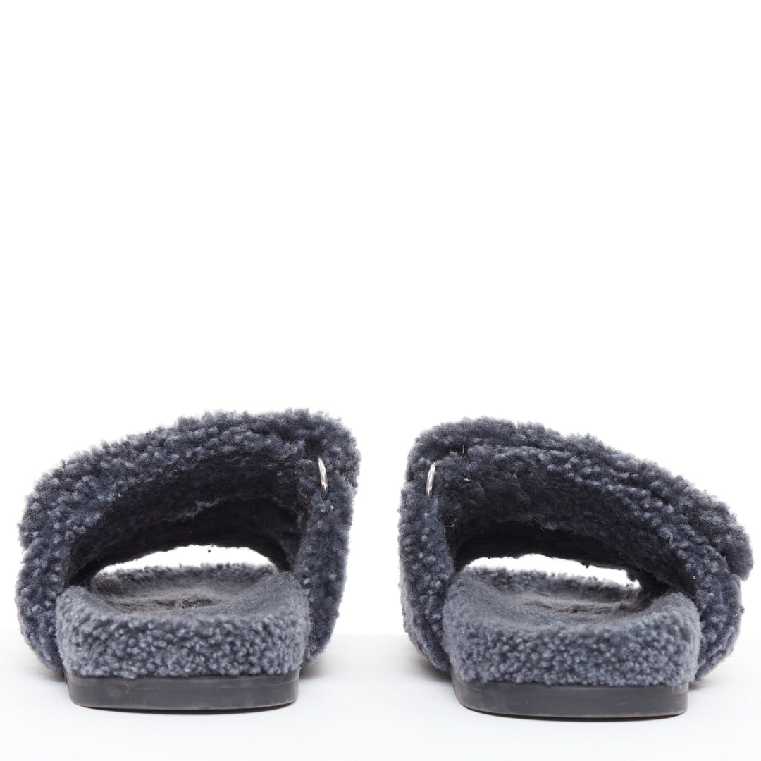 HERMES Chypre grey shearling H adjustable strap techno sandal EU41