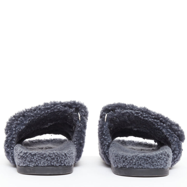 HERMES Chypre grey shearling H adjustable strap techno sandal EU41