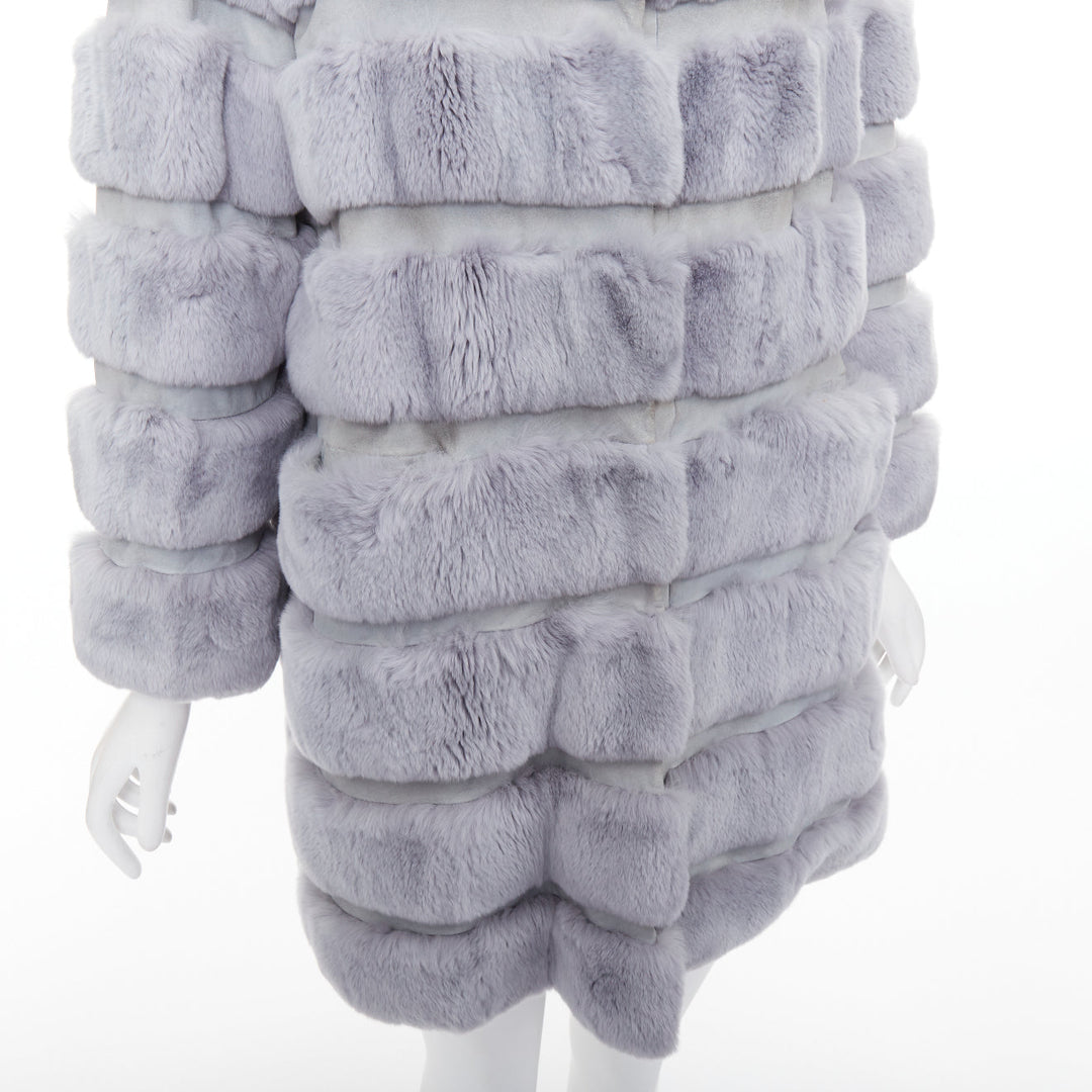 INNIU misty blue fur leather horizontal tiered long coat