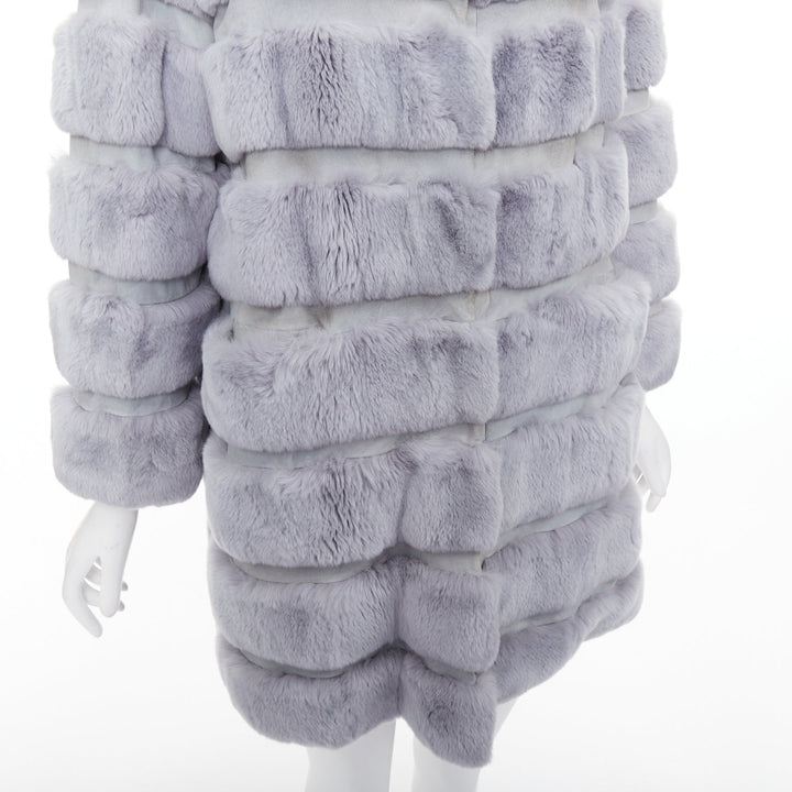INNIU misty blue fur leather horizontal tiered long coat