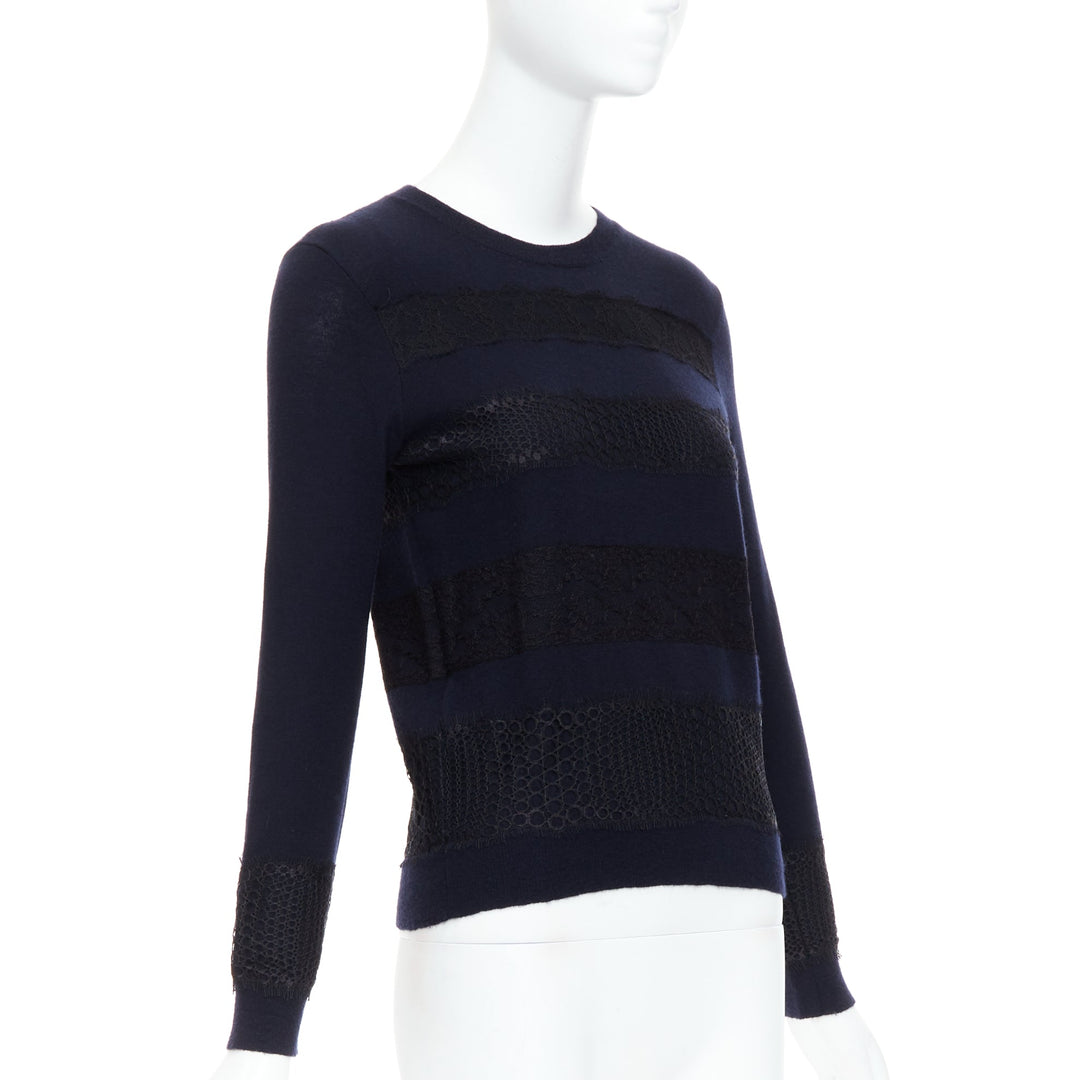 GIAMBATTISTA VALLI 100% cashmere navy black mix lace sweater  IT38 XXS