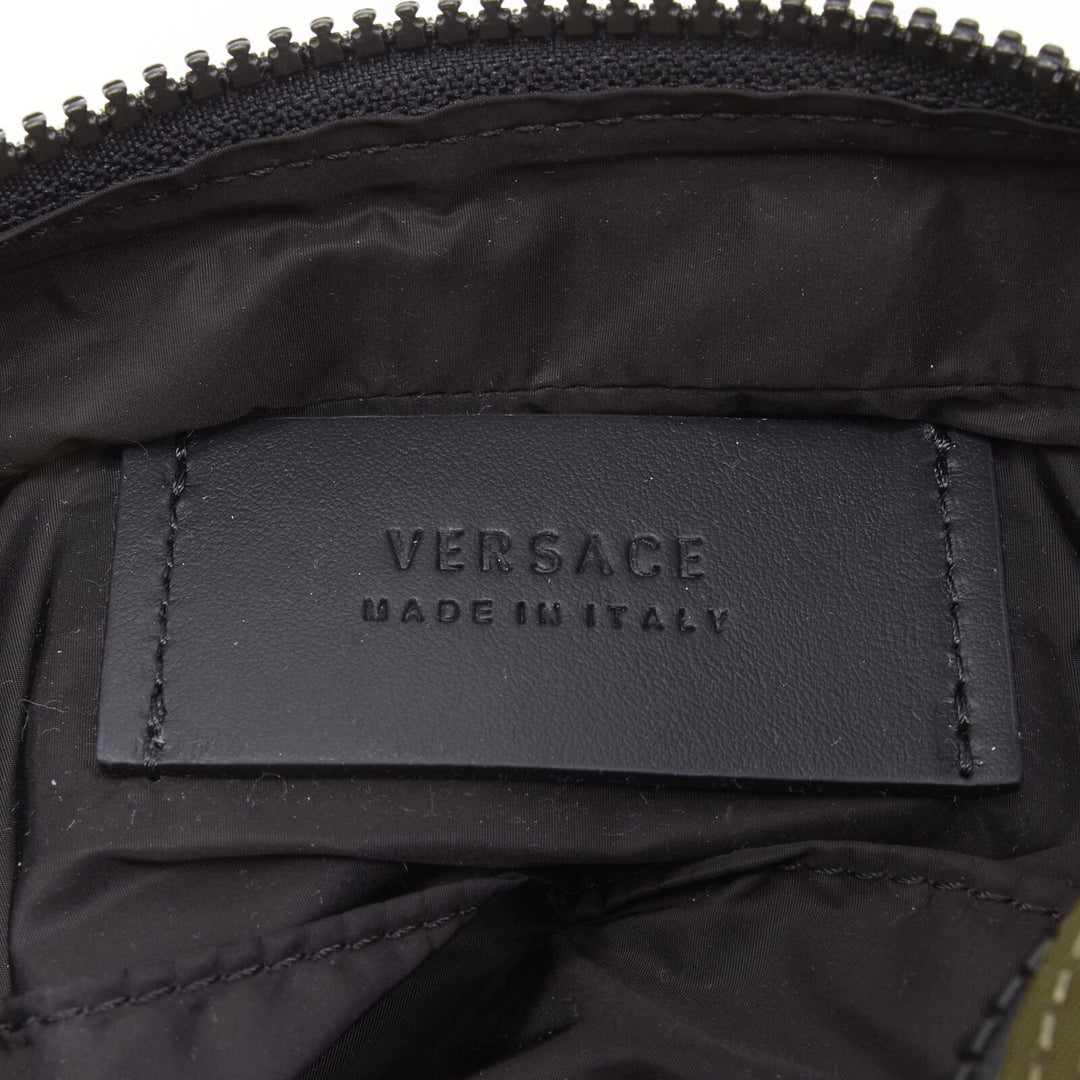 VERSACE reflective logo green nylon Greca strap crossbody messenger bag