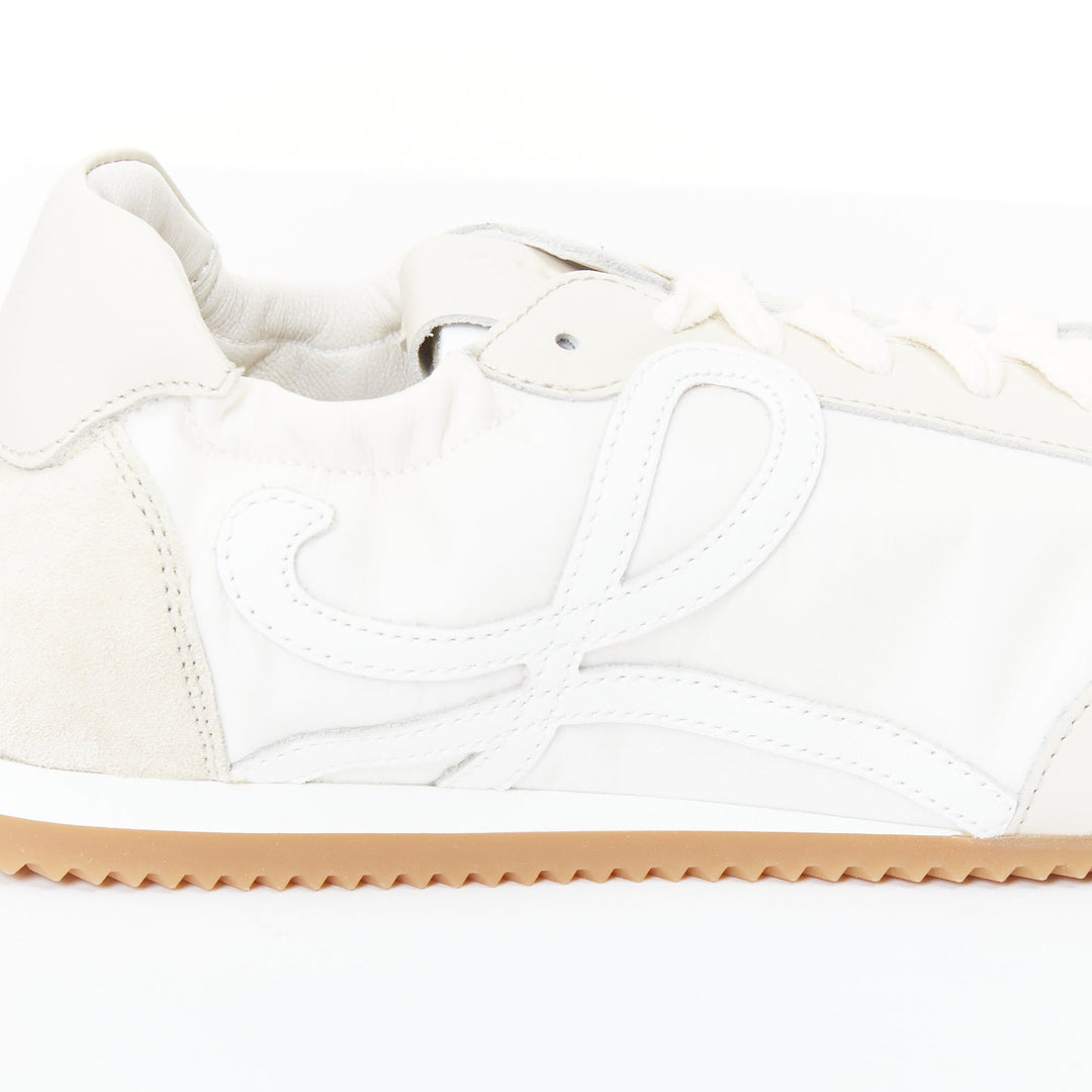 LOEWE Flow Runner white nylon light beige suede classic low top sneaker EU38 US8