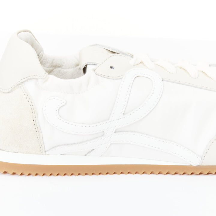 LOEWE Flow Runner white nylon light beige suede classic low top sneaker EU38 US8