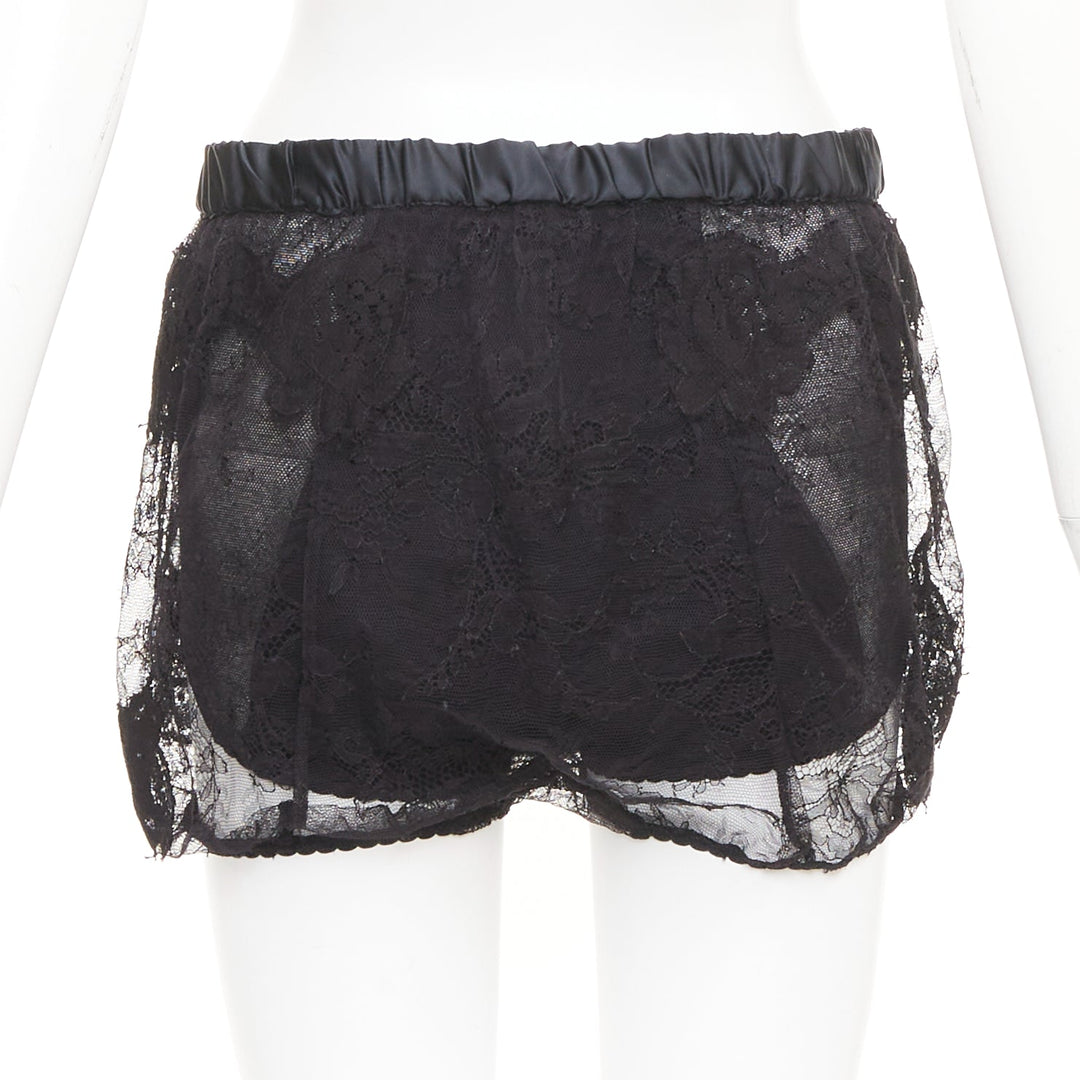DOLCE GABBANA black floral lace overlay elastic silk bloomer shorts IT36 2XS