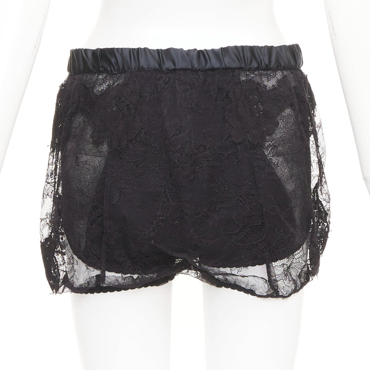 DOLCE GABBANA black floral lace overlay elastic silk bloomer shorts IT36 2XS