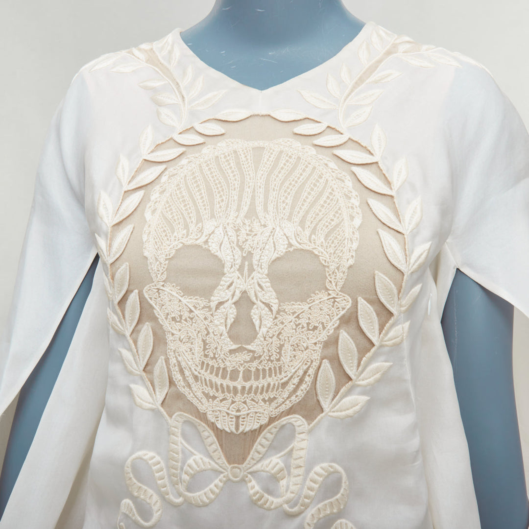 rare ALEXANDER MCQUEEN Vintage 2009 Runway skull embroidered drape dress IT38 XS