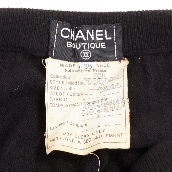 rare CHANEL 93A Vintage black cashmere white logo patch waist jogger pant FR36 S