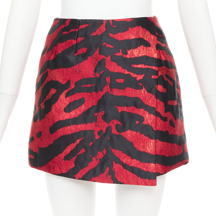 DOLCE GABBANA red black tiger stripe metallic jacquard high mini skirt IT36 XS