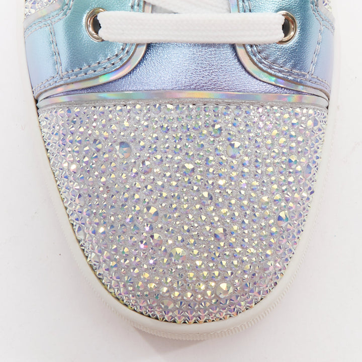 CHRISTIAN LOUBOUTIN Louis Junior Strass Flat Iridescent crystal low sneaker EU43