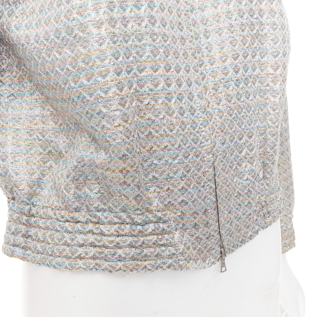 DRIES VAN NOTEN 2017 silver multicolor geometric jacquard crop jacket FR40 L