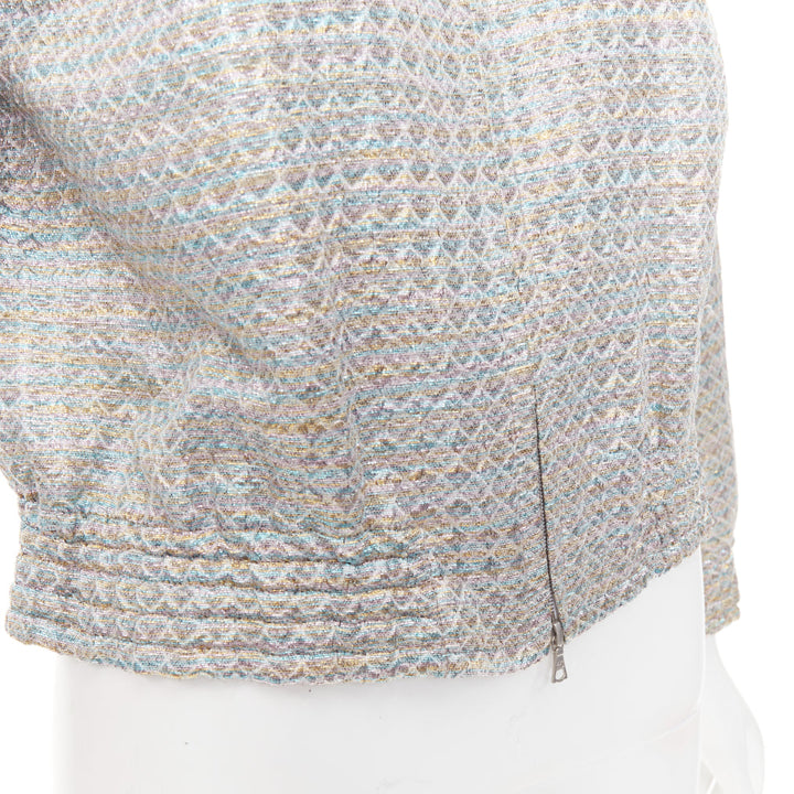 DRIES VAN NOTEN 2017 silver multicolor geometric jacquard crop jacket FR40 L
