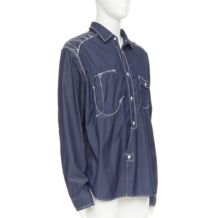 JUNYA WATANABE MEN 2024 navy white cotton twill contrast stitch work shirt XL