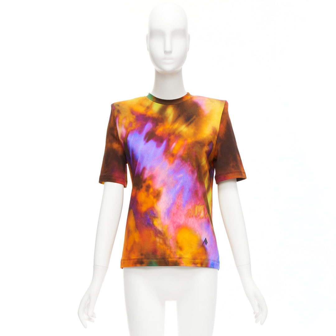 THE ATTICO Bella tie dye logo embroidery power shoulder tshirt IT36 XXS