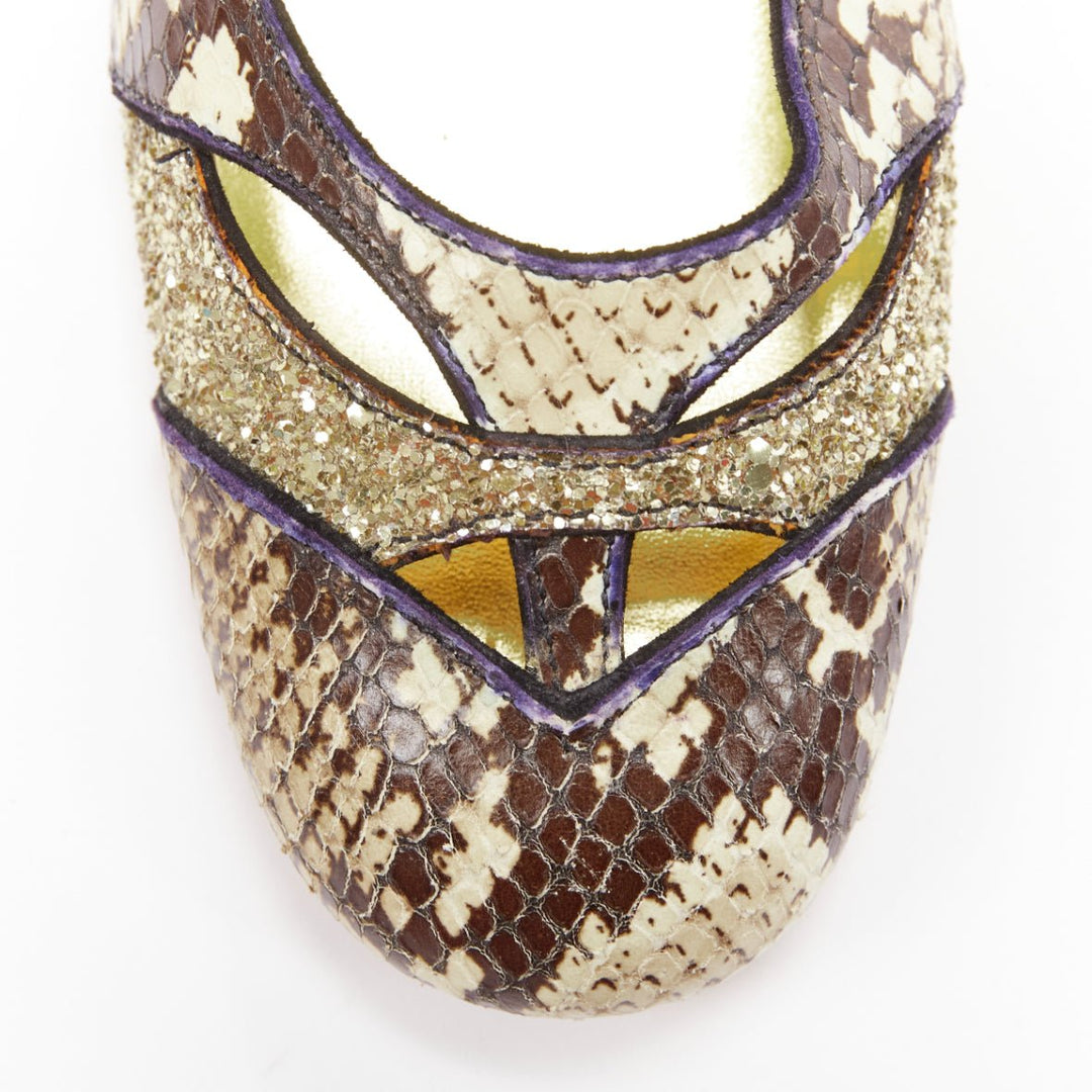 MIU MIU Vintage snake print gold course glitter chunky heel maryjane EU36.5